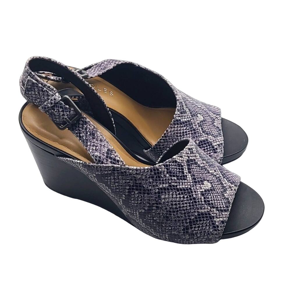 Aerosoles Carlisle Wedge Sandal, Women's Size 7.5M, Black/Wht Snake